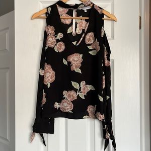 Dressy floral shoulder cutout top